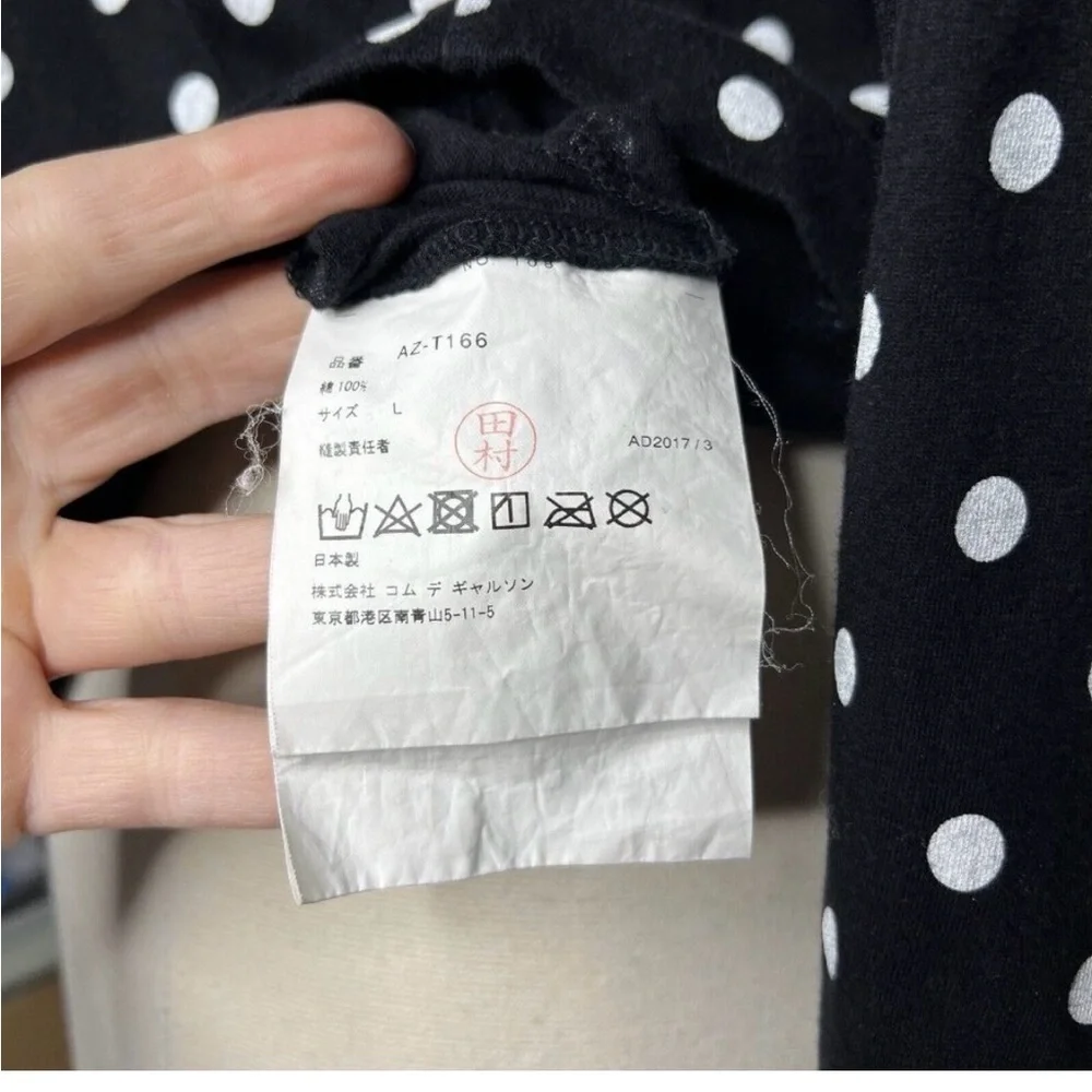 Comme Des Garcons Shirt L Womens Play Black Polka Dot Heart Long Sleeves Cotton - Picture 6 of 6